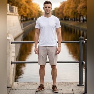 Izod Perfom X Golf Shorts 36 Light Khaki Zip Pockets GUC